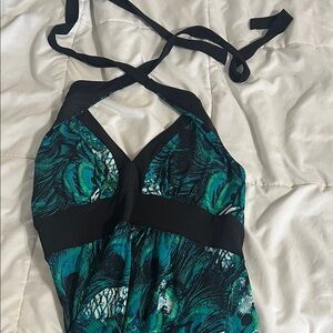 Bisou Bisou Teal and Black Halter Dress